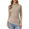 image:imageAllegra K Ruched Tops for Womens Casual Mock Neck Long Sleeve BlouseCamel