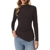 image:imageAllegra K Ruched Tops for Womens Casual Mock Neck Long Sleeve BlouseCoffee