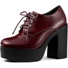 image:imageAllegra K Women Patent Leather Platform Lace Up Chunky Heel Ankle BootsBurgundy