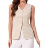 image:imageAllegra K Womens Cotton Linen Suit Vest Top Summer Sleeveless BlazerBeige Apricot