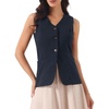 image:imageAllegra K Womens Cotton Linen Suit Vest Top Summer Sleeveless BlazerNavy Blue