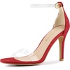 image:imageAllegra K Women Faux Suede Clear Open Toe Ankle Strap Stiletto Heel SandalsRed