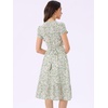 image:imageAllegra K Women Boho Floral Square Collar Short Sleeve Lace Up Midi DressGreen