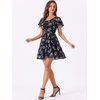 image:imageAllegra K Womens Floral Printed Flutter Short Sleeve V Neck Chiffon DressDeep Blue