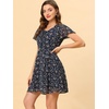image:imageAllegra K Womens Floral Printed Flutter Short Sleeve V Neck Chiffon DressNavy Blue