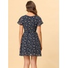 image:imageAllegra K Womens Floral Printed Flutter Short Sleeve V Neck Chiffon DressNavy Blue