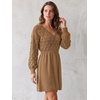 image:imageAllegra K Womens V Neck Hollow Out Pull on Lantern Long Sleeve Mini DressCamel