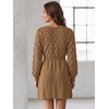 image:imageAllegra K Womens V Neck Hollow Out Pull on Lantern Long Sleeve Mini DressCamel