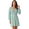 image:imageAllegra K Womens V Neck Hollow Out Pull on Lantern Long Sleeve Mini DressBlue Green