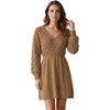 image:imageAllegra K Womens V Neck Hollow Out Pull on Lantern Long Sleeve Mini DressCamel
