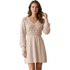 image:imageAllegra K Womens V Neck Hollow Out Pull on Lantern Long Sleeve Mini DressKhaki