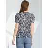 image:imageAllegra K Women Chiffon Floral Button Front Puff Short Sleeves BlouseNavy Blue