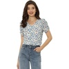 image:imageAllegra K Women Chiffon Floral Button Front Puff Short Sleeves BlouseBlue