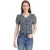 image:imageAllegra K Women Chiffon Floral Button Front Puff Short Sleeves BlouseNavy Blue