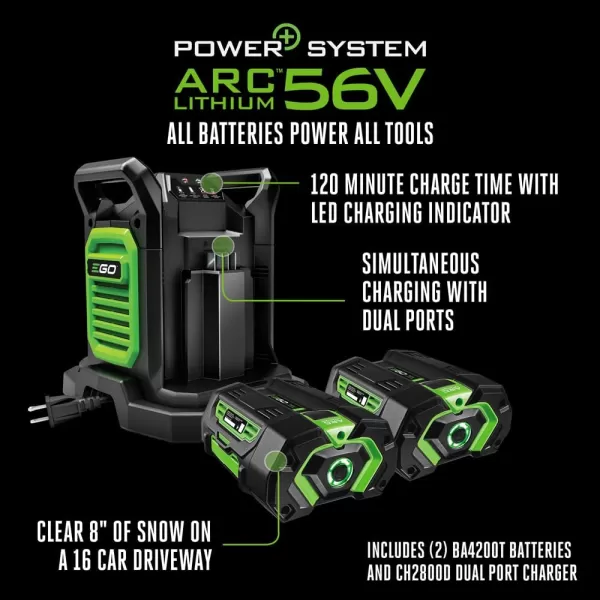 EGO Power+ SNT2807 56-Volt 28" Self-Propelled 2-Stage Snow Blower with Peak Power™,  12.0Ah Batteries and Dual Port Charger Included