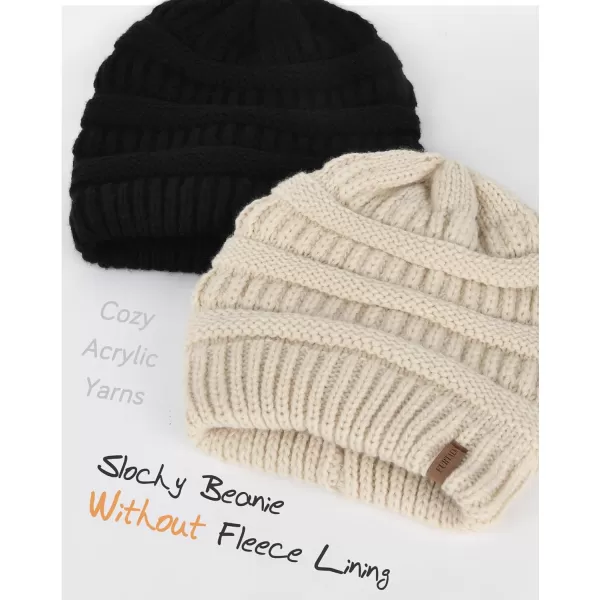 FURTALK Knit Beanie Hats for Women Men Fleece Lined Ski Skull Cap Slouchy Winter Hat 2PCS