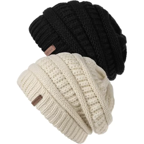 FURTALK Knit Beanie Hats for Women Men Fleece Lined Ski Skull Cap Slouchy Winter Hat 2PCS