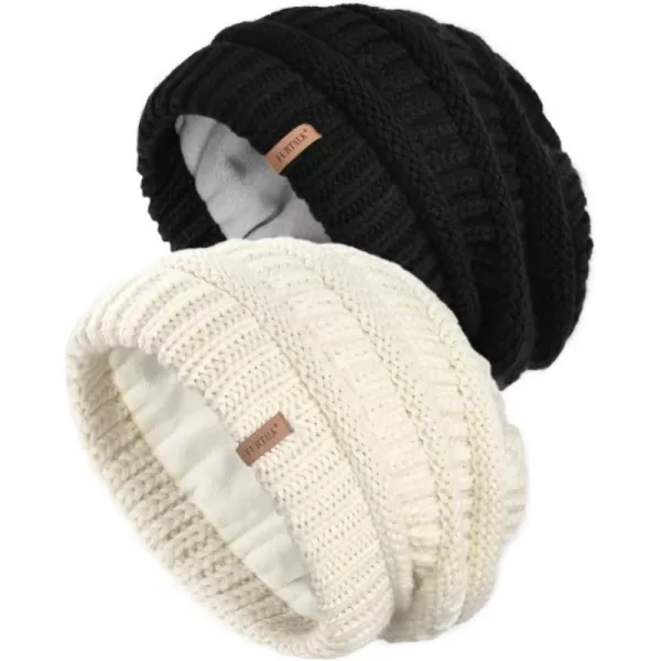 FURTALK Knit Beanie Hats for Women Men Fleece Lined Ski Skull Cap Slouchy Winter Hat 2PCS