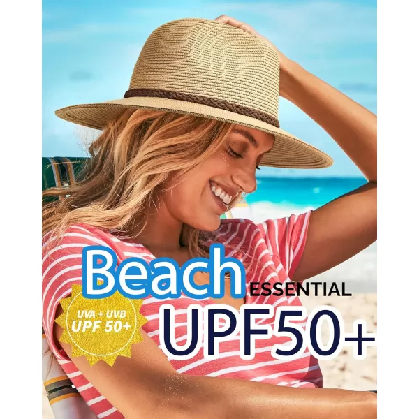 FURTALK Sun Hats for Women Summer Wide Brim UV UPF 50+ Panama Fedora Foldable Packable Straw Beach Hat