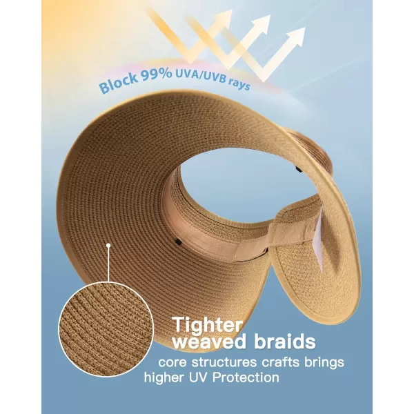 FURTALK Sun Visor Hats for Women Wide Brim Straw Roll-Up Ponytail Summer Beach Hat UV UPF Packable Foldable Travel