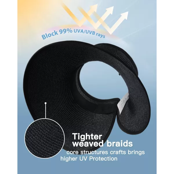 FURTALK Sun Visor Hats for Women Wide Brim Straw Roll-Up Ponytail Summer Beach Hat UV UPF Packable Foldable Travel