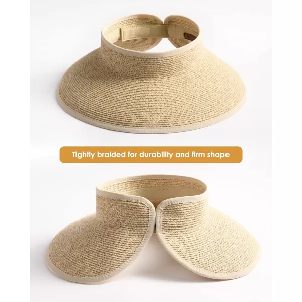 FURTALK Sun Visor Hats for Women Wide Brim Straw Roll-Up Ponytail Summer Beach Hat UV UPF Packable Foldable Travel
