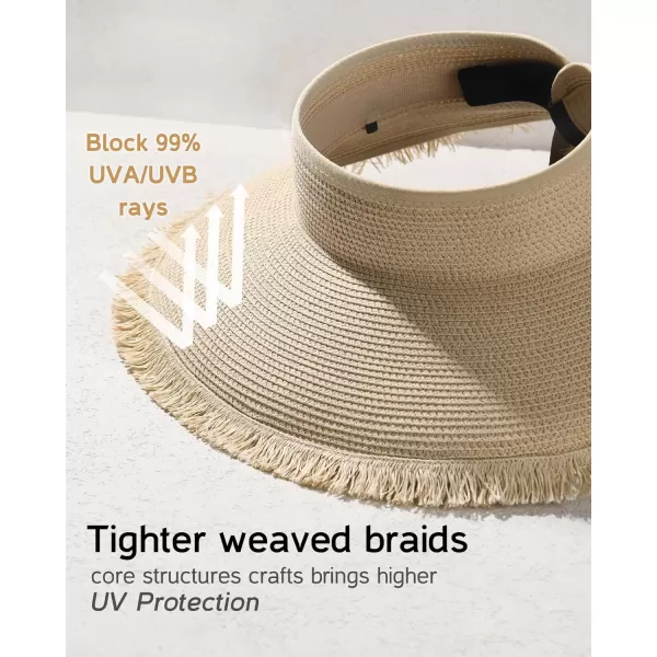 FURTALK Sun Visor Hats for Women Wide Brim Straw Roll-Up Ponytail Summer Beach Hat UV UPF Packable Foldable Travel