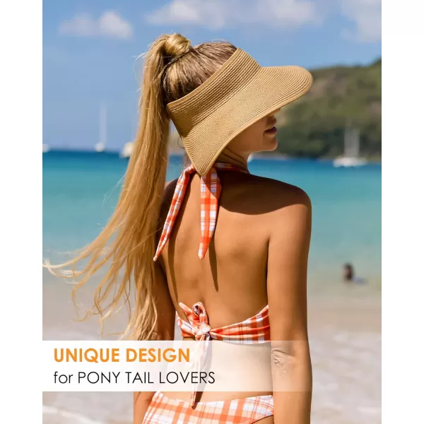 FURTALK Sun Visor Hats for Women Wide Brim Straw Roll-Up Ponytail Summer Beach Hat UV UPF Packable Foldable Travel