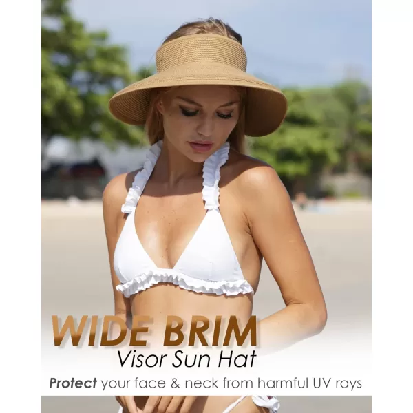 FURTALK Sun Visor Hats for Women Wide Brim Straw Roll-Up Ponytail Summer Beach Hat UV UPF Packable Foldable Travel
