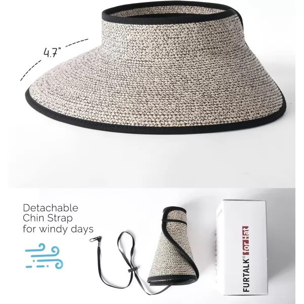 FURTALK Sun Visor Hats for Women Wide Brim Straw Roll-Up Ponytail Summer Beach Hat UV UPF Packable Foldable Travel