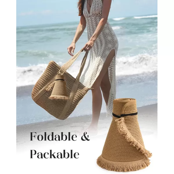 FURTALK Sun Visor Hats for Women Wide Brim Straw Roll-Up Ponytail Summer Beach Hat UV UPF Packable Foldable Travel