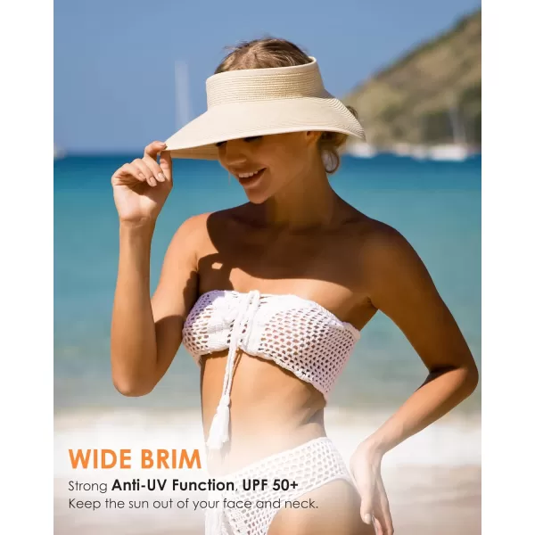 FURTALK Sun Visor Hats for Women Wide Brim Straw Roll-Up Ponytail Summer Beach Hat UV UPF Packable Foldable Travel