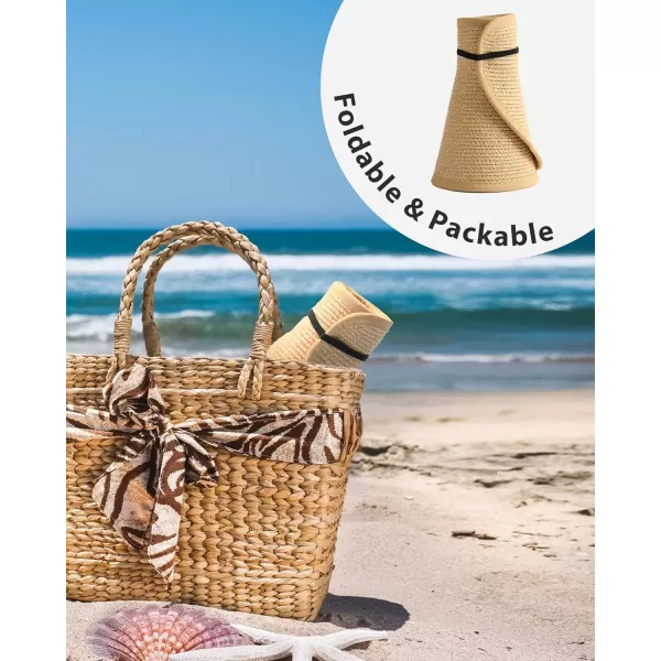 FURTALK Sun Visor Hats for Women Wide Brim Straw Roll-Up Ponytail Summer Beach Hat UV UPF Packable Foldable Travel