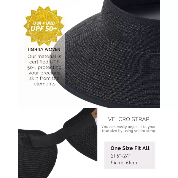 FURTALK Sun Visor Hats for Women Wide Brim Straw Roll-Up Ponytail Summer Beach Hat UV UPF Packable Foldable Travel