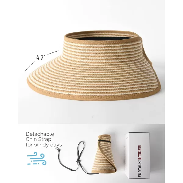 FURTALK Sun Visor Hats for Women Wide Brim Straw Roll-Up Ponytail Summer Beach Hat UV UPF Packable Foldable Travel