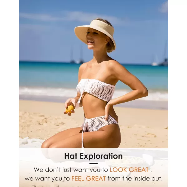FURTALK Sun Visor Hats for Women Wide Brim Straw Roll-Up Ponytail Summer Beach Hat UV UPF Packable Foldable Travel