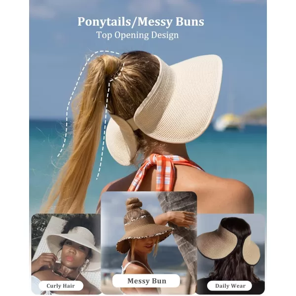 FURTALK Sun Visor Hats for Women Wide Brim Straw Roll-Up Ponytail Summer Beach Hat UV UPF Packable Foldable Travel