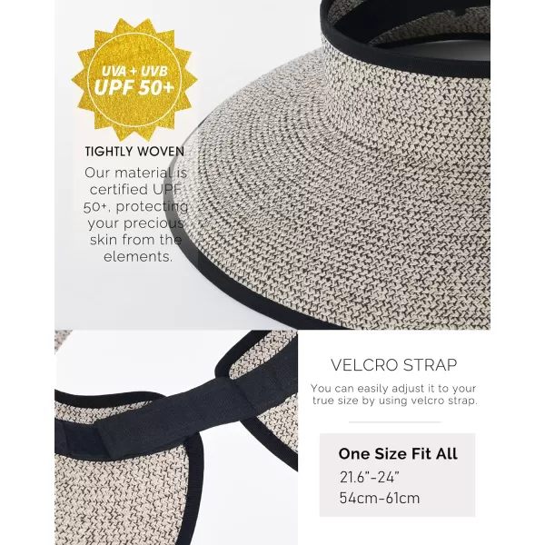 FURTALK Sun Visor Hats for Women Wide Brim Straw Roll-Up Ponytail Summer Beach Hat UV UPF Packable Foldable Travel