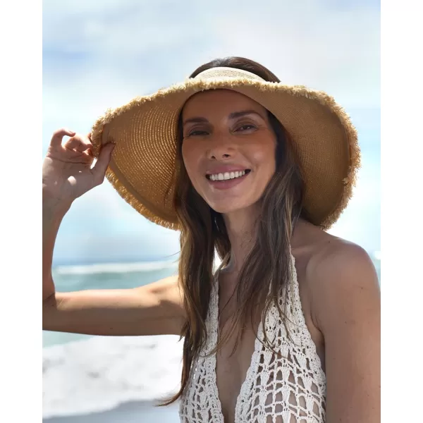 FURTALK Sun Visor Hats for Women Wide Brim Straw Roll-Up Ponytail Summer Beach Hat UV UPF Packable Foldable Travel