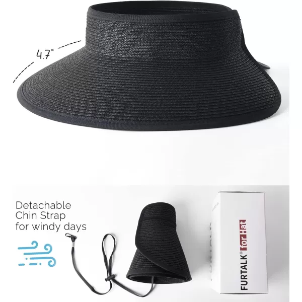 FURTALK Sun Visor Hats for Women Wide Brim Straw Roll-Up Ponytail Summer Beach Hat UV UPF Packable Foldable Travel