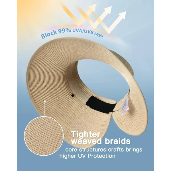 FURTALK Sun Visor Hats for Women Wide Brim Straw Roll-Up Ponytail Summer Beach Hat UV UPF Packable Foldable Travel