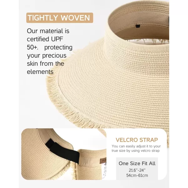 FURTALK Sun Visor Hats for Women Wide Brim Straw Roll-Up Ponytail Summer Beach Hat UV UPF Packable Foldable Travel
