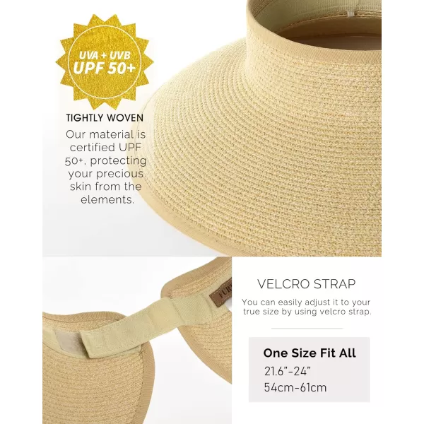 FURTALK Sun Visor Hats for Women Wide Brim Straw Roll-Up Ponytail Summer Beach Hat UV UPF Packable Foldable Travel