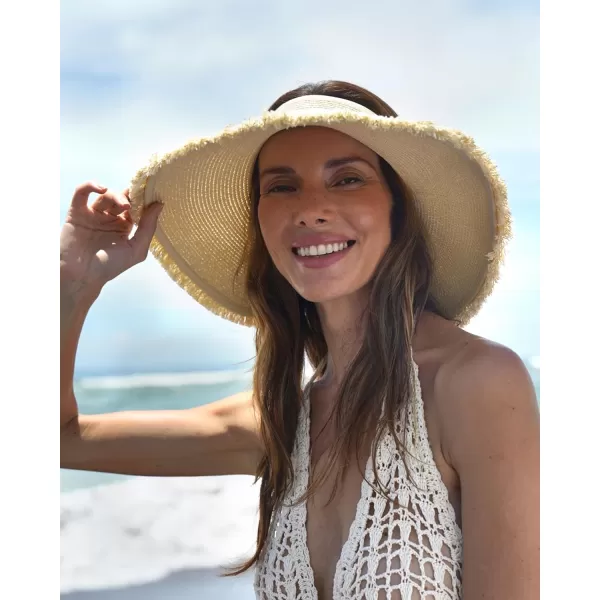 FURTALK Sun Visor Hats for Women Wide Brim Straw Roll-Up Ponytail Summer Beach Hat UV UPF Packable Foldable Travel