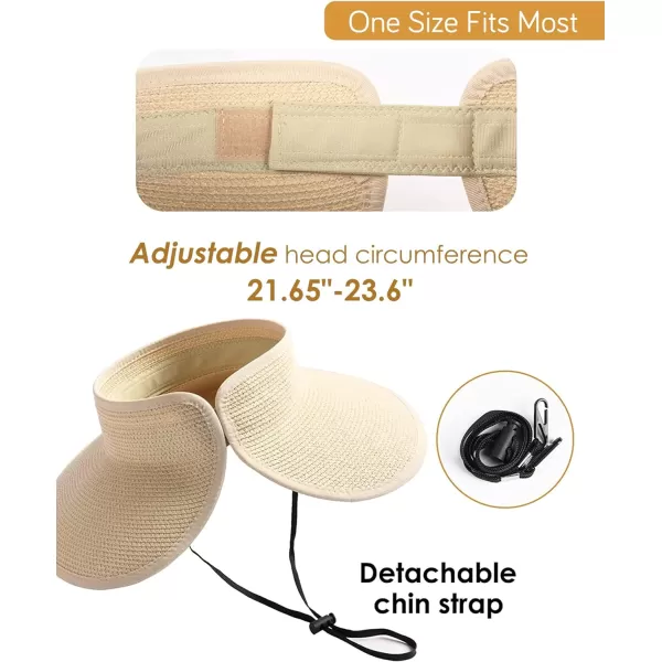 FURTALK Sun Visor Hats for Women Wide Brim Straw Roll-Up Ponytail Summer Beach Hat UV UPF Packable Foldable Travel