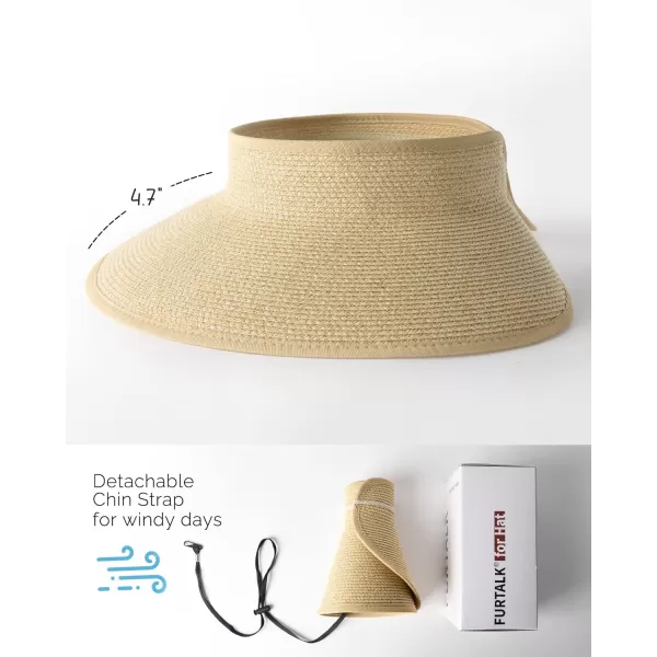 FURTALK Sun Visor Hats for Women Wide Brim Straw Roll-Up Ponytail Summer Beach Hat UV UPF Packable Foldable Travel