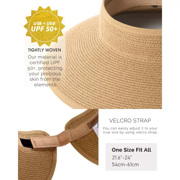 FURTALK Sun Visor Hats for Women Wide Brim Straw Roll-Up Ponytail Summer Beach Hat UV UPF Packable Foldable Travel
