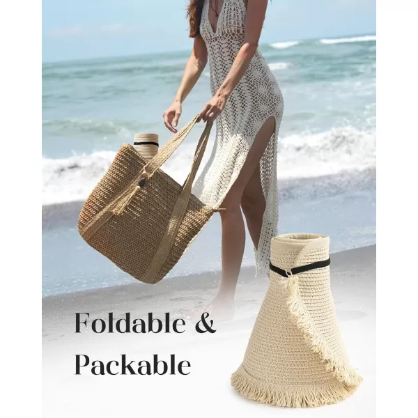 FURTALK Sun Visor Hats for Women Wide Brim Straw Roll-Up Ponytail Summer Beach Hat UV UPF Packable Foldable Travel