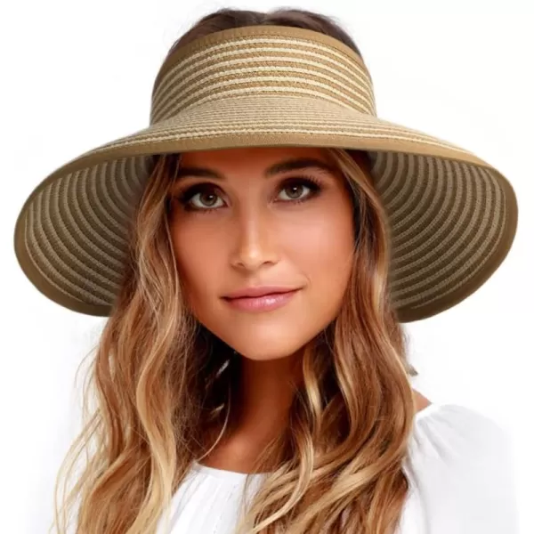 FURTALK Sun Visor Hats for Women Wide Brim Straw Roll-Up Ponytail Summer Beach Hat UV UPF Packable Foldable Travel