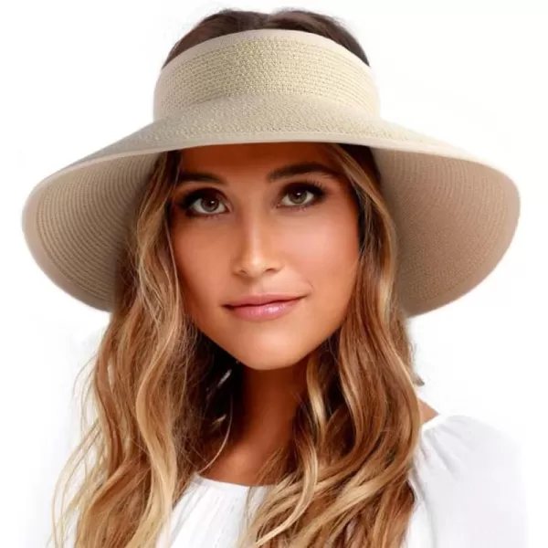 FURTALK Sun Visor Hats for Women Wide Brim Straw Roll-Up Ponytail Summer Beach Hat UV UPF Packable Foldable Travel